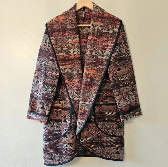 Kollontai Aztec Open Front Bohemian Hippie Casual Fall Cardigan Size Small. - Picture 2 of 16